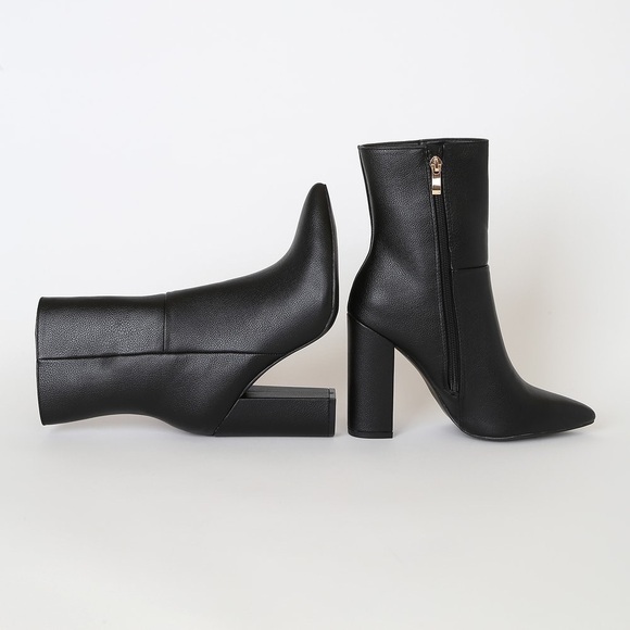 Lulus Dawson Black Pebble Pointed-Toe Mid Calf Boots - Picture 4 of 9